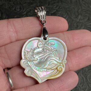 Butterfly and Bulldog Heart Mother of Pearl Pendant